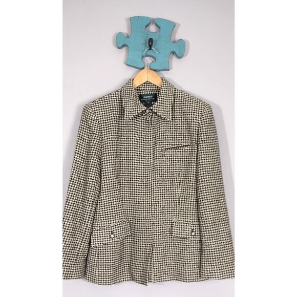Lauren Ralph Lauren silk & wool herringbone zip up blazer jacket Sz 12 - Picture 1 of 16